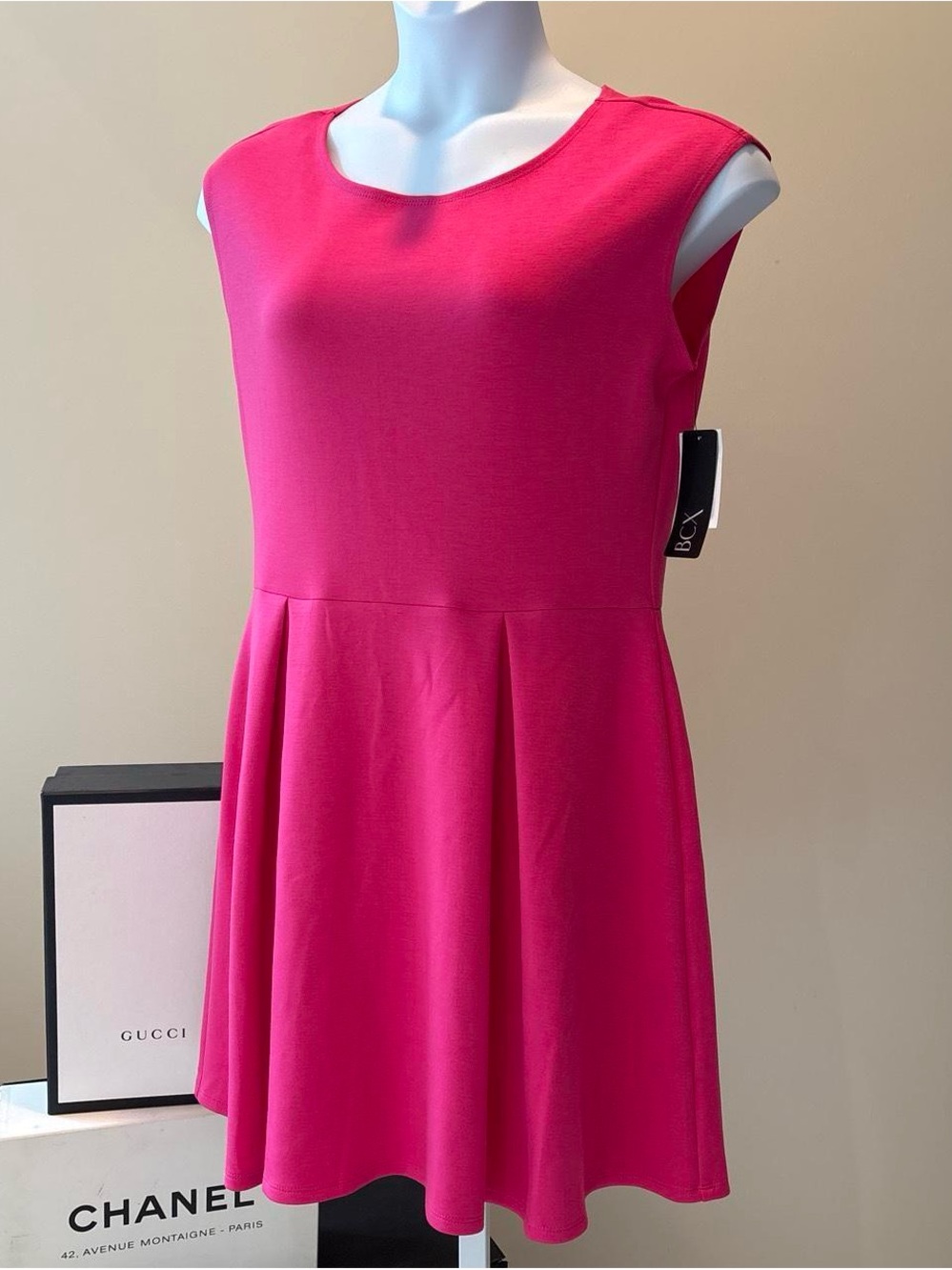 BCX Hot Pink Scoop Neck Fit-and-Flare Mini Dress